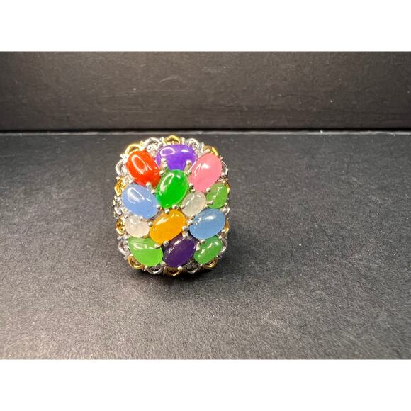 NEW rainbow harmony jade ring in vermeil and rhodium over sterling silver size 5 - Picture 7 of 16